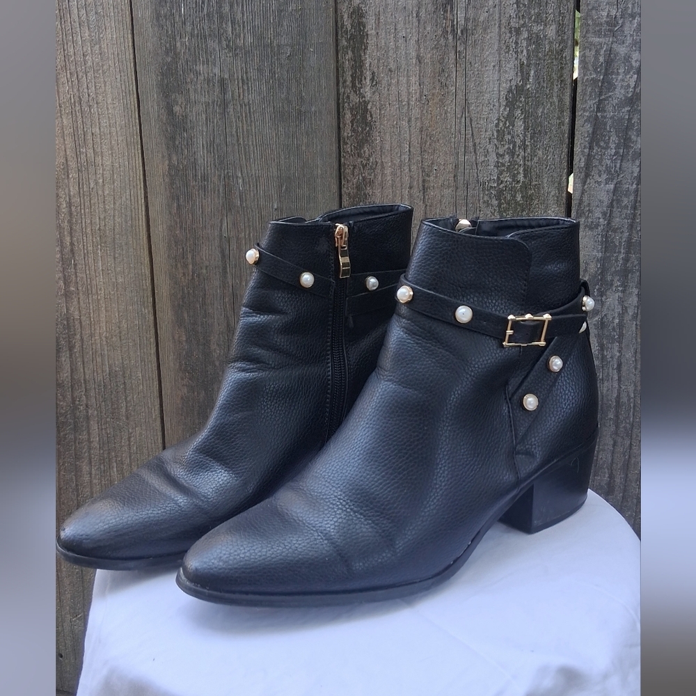 Catherine Malandrino Black and Gold Ankle Booties Sleek Design